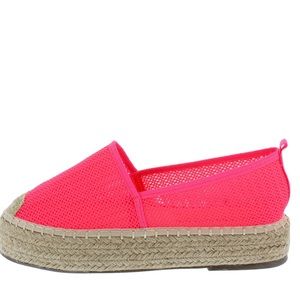 Neon pink netted platform espadrilles sandals